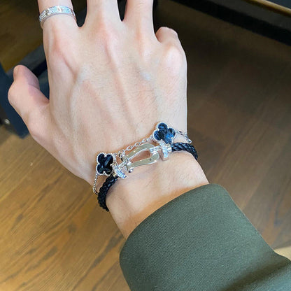 [Luna Brilliance]CLOVER 5 MOTIF PIETERSITE SILVER BRACELET