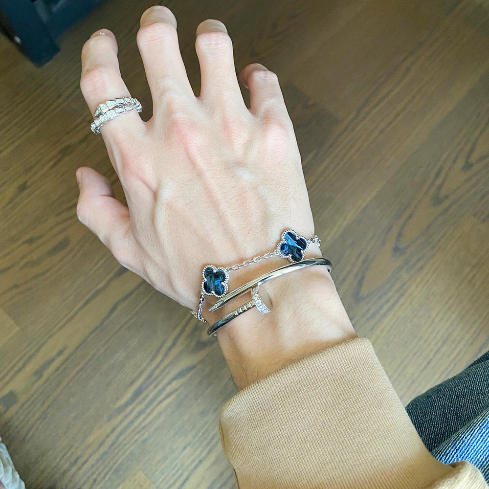 [Luna Brilliance]CLOVER 5 MOTIF PIETERSITE SILVER BRACELET