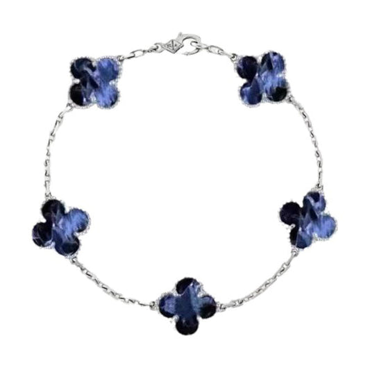 [Luna Brilliance]CLOVER 5 MOTIF PIETERSITE SILVER BRACELET