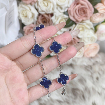 [Luna Brilliance]CLOVER 5 MOTIF PIETERSITE SILVER BRACELET