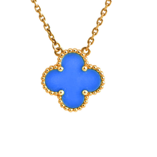 [Luna Brilliance]CLOVER 15MM BLUE AGATE NECKLACE