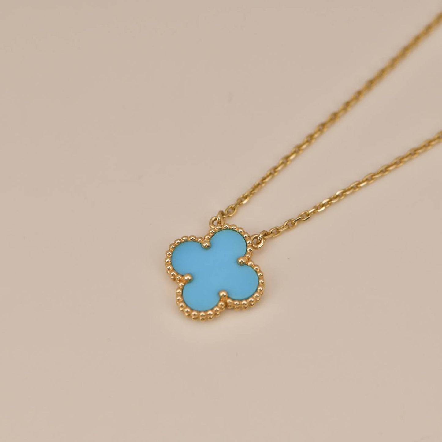 [Luna Brilliance]CLOVER 15MM VINTAGE TURQUOISE NECKLACE