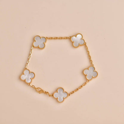 [Luna Brilliance]CLOVER  5 MOTIF WHITE MOP BRACELET
