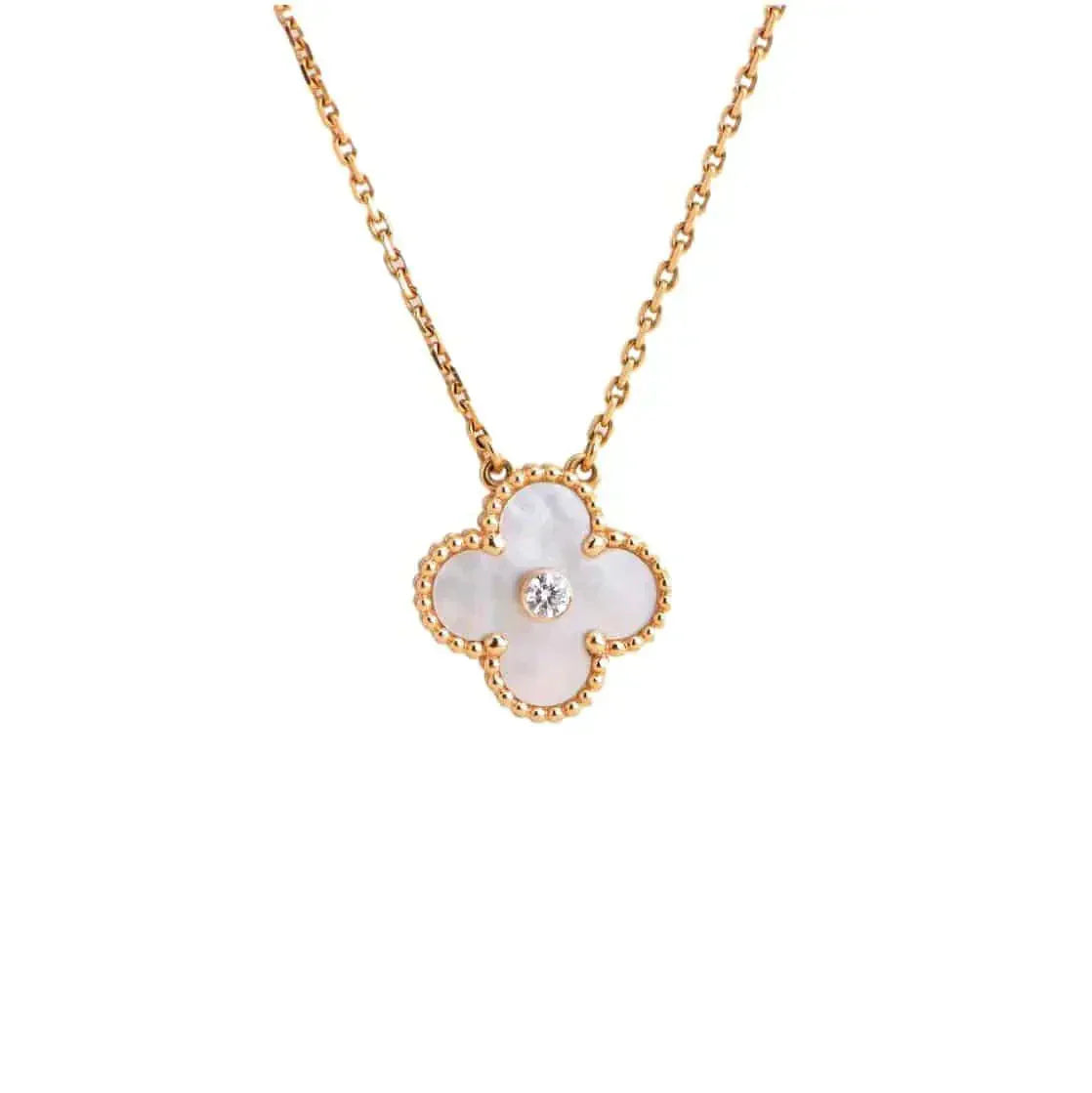 [Luna Brilliance]CLOVER 15MM DIAMOND WHITE FRITILLARIA NECKLACE