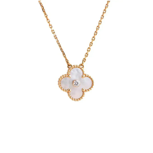 [Luna Brilliance]CLOVER 15MM DIAMOND WHITE FRITILLARIA NECKLACE