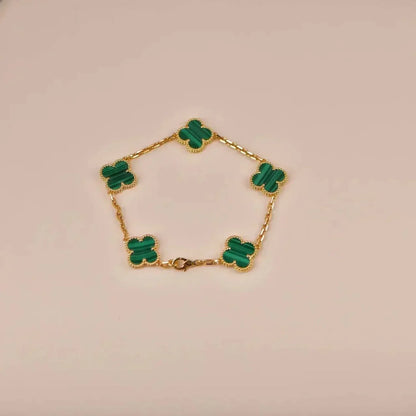 [Luna Brilliance]CLOVER 5 MOTIFS MALACHITE BRACELET