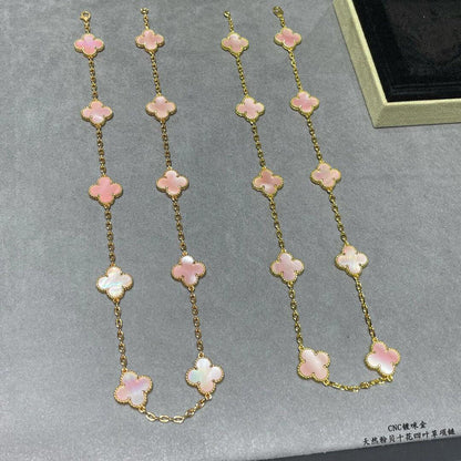 [Luna Brilliance]CLOVER 10 MOTIFS PINK MOP NECKLACE
