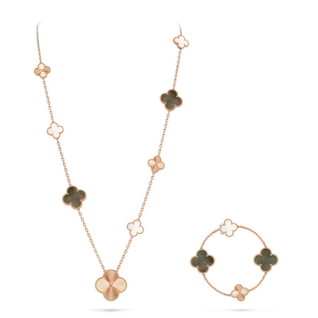 [Luna Brilliance]DETACHABLE CLOVER 15(11+4) FLOWER ROSE GOLD NECKLACE SET