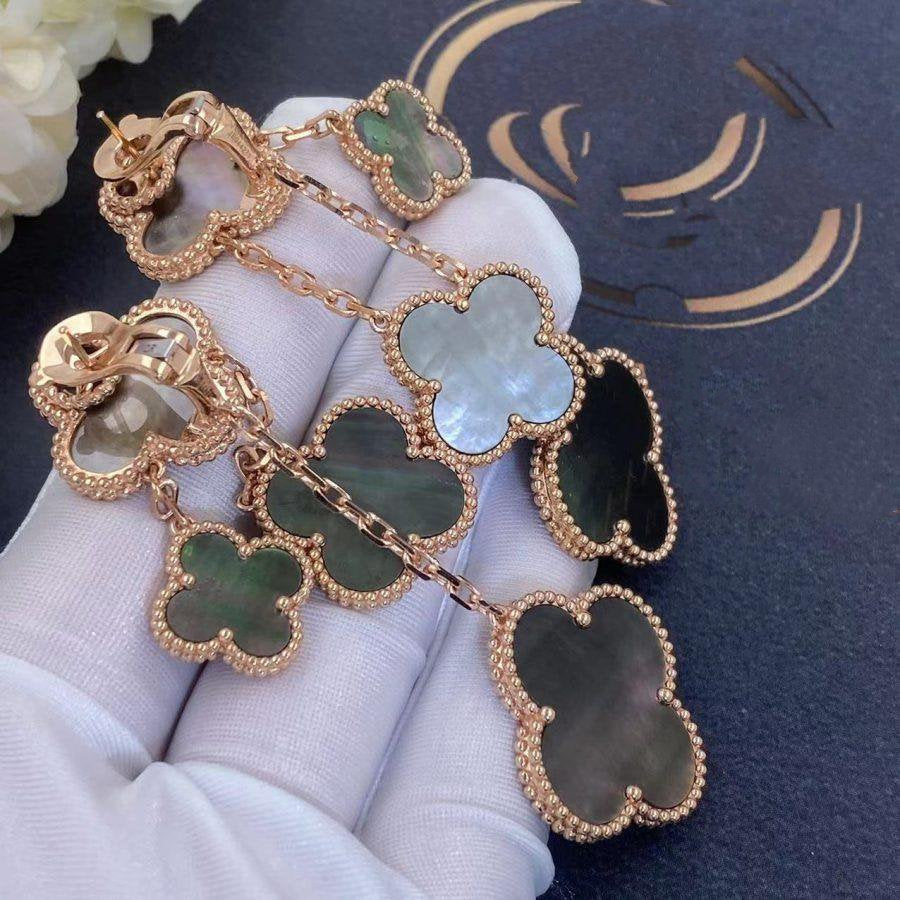 [Luna Brilliance]CLOVER EARRINGS DARK MOP 4 MOTIFS ROSE GOLD