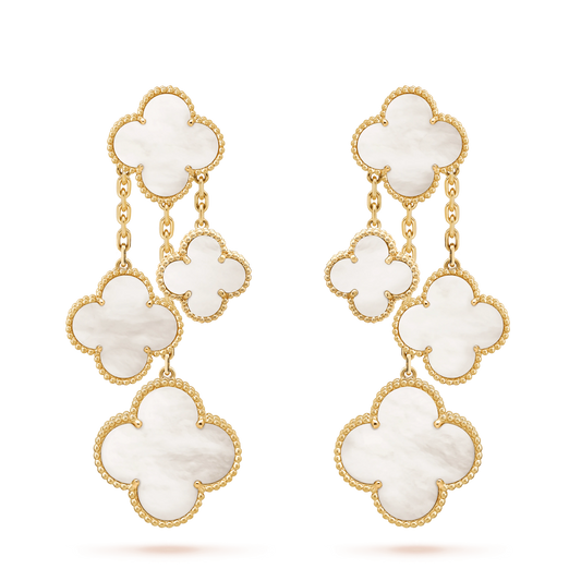 [Luna Brilliance]CLOVER EARRINGS WHITE MOP 4 MOTIFS GOLD