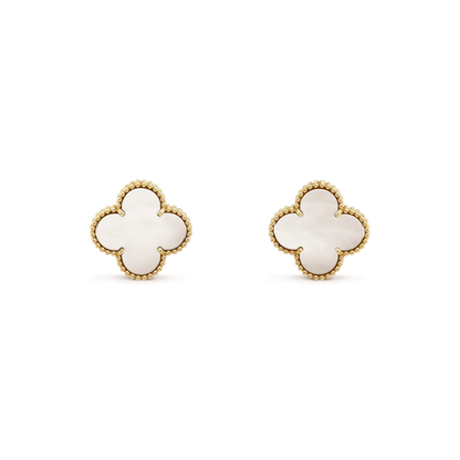 [Luna Brilliance]CLOVER MEDIUM 1 MOTIFS  WHITE MOP STUD EARRINGS