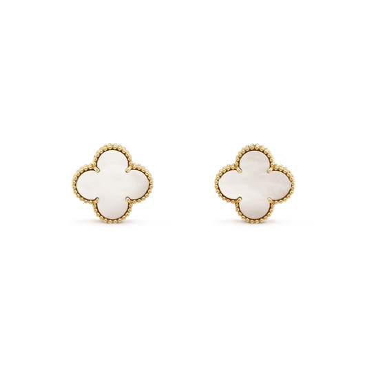 [Luna Brilliance]CLOVER MEDIUM 1 MOTIFS  WHITE MOP STUD EARRINGS