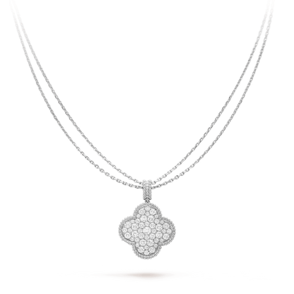 [Luna Brilliance]CLOVER 25MM SILVER FULL DIAMOND BIG CLOVER NECKLACE