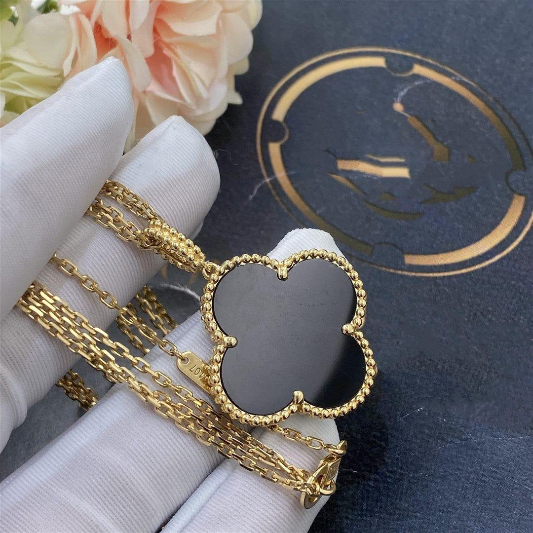 [Luna Brilliance]CLOVER 25MM GOLD ONYX BIG CLOVER NECKLACE