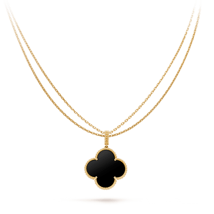 [Luna Brilliance]CLOVER 25MM GOLD ONYX BIG CLOVER NECKLACE