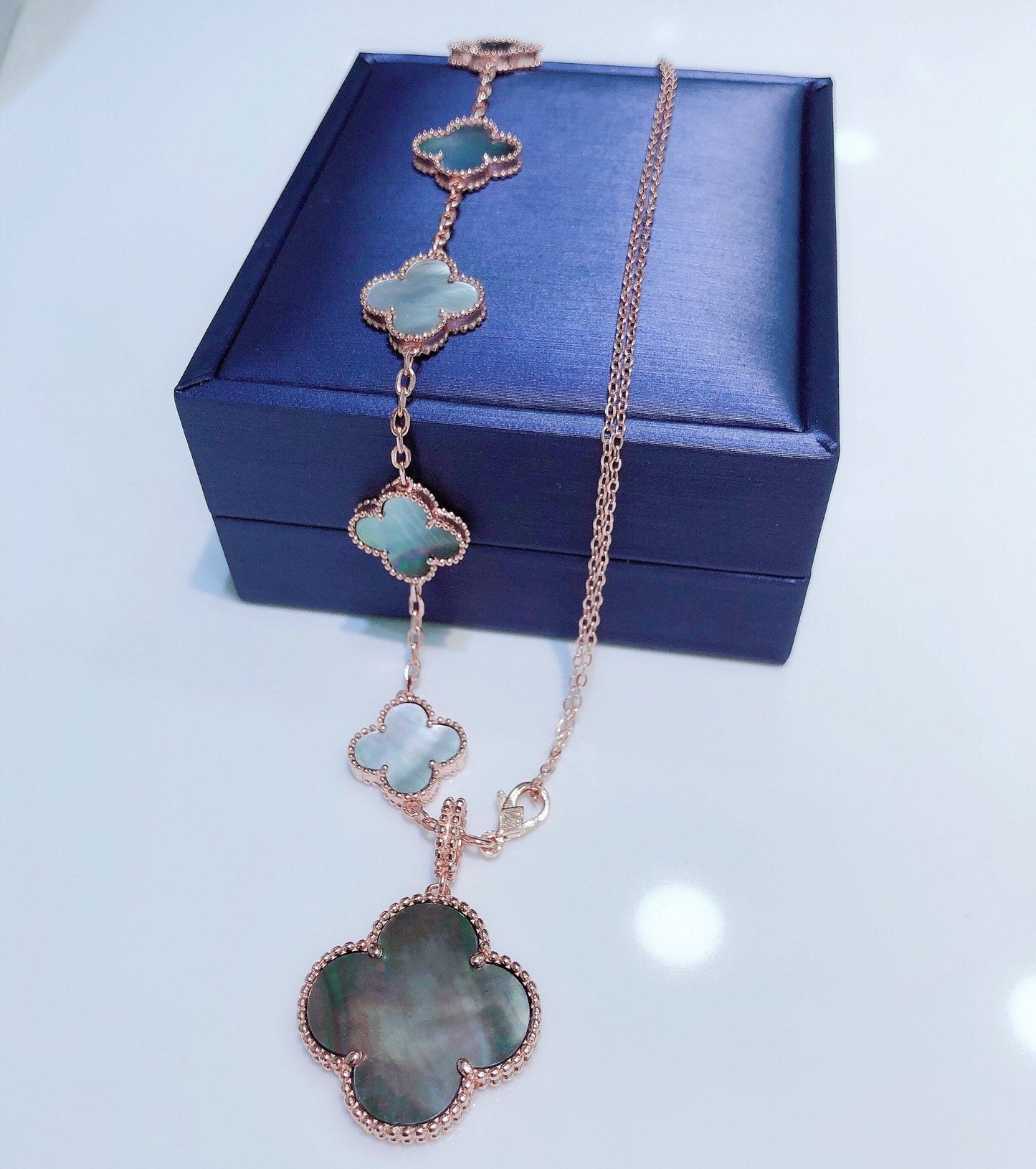 [Luna Brilliance]COMBINED BRACELET 5 MOTIFS AND NECKLACE DARK MOP ROSE GOLD