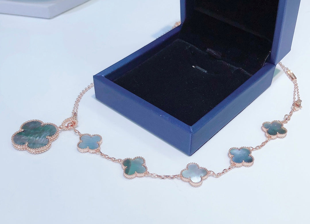 [Luna Brilliance]COMBINED BRACELET 5 MOTIFS AND NECKLACE DARK MOP ROSE GOLD