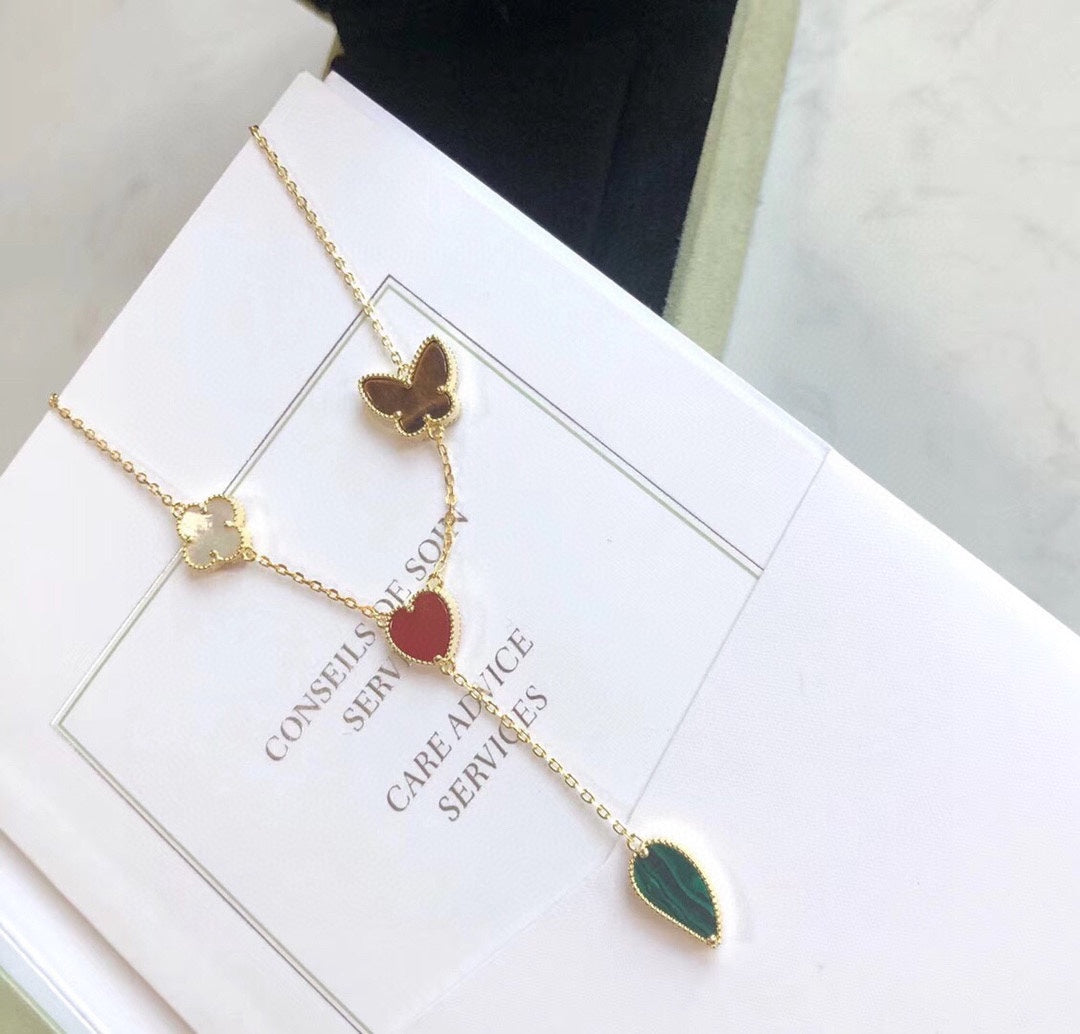 [Luna Brilliance]LUCKY SPRING 4 MOTIFS ROSE GOLD NECKLACE