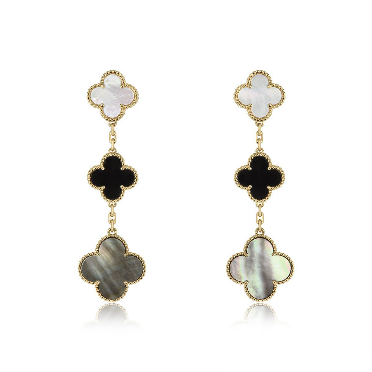 [Luna Brilliance]CLOVER EARRINGS GOLD ONYX MOP 3 MOTIF