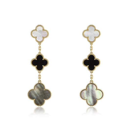 [Luna Brilliance]CLOVER EARRINGS GOLD ONYX MOP 3 MOTIF