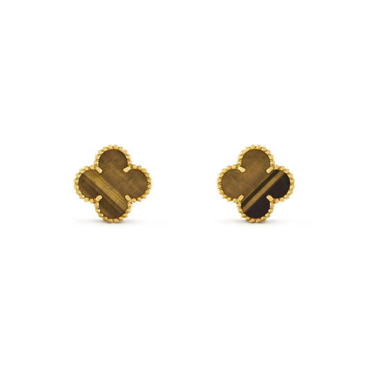 [Luna Brilliance]CLOVER MEDIUM 1 MOTIFS TIGER EYE EARRINGS
