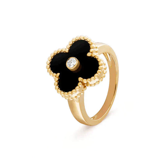 [Luna Brilliance]CLOVER ONYX RING GOLD DIAMOND