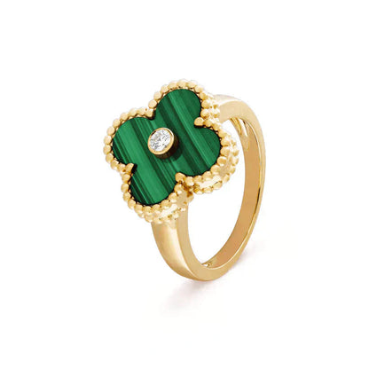 [Luna Brilliance]CLOVER MALACHITE RING GOLD DIAMOND