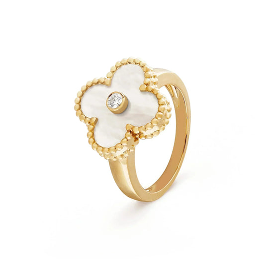 [Luna Brilliance]CLOVER PINK MOP RING GOLD DIAMOND