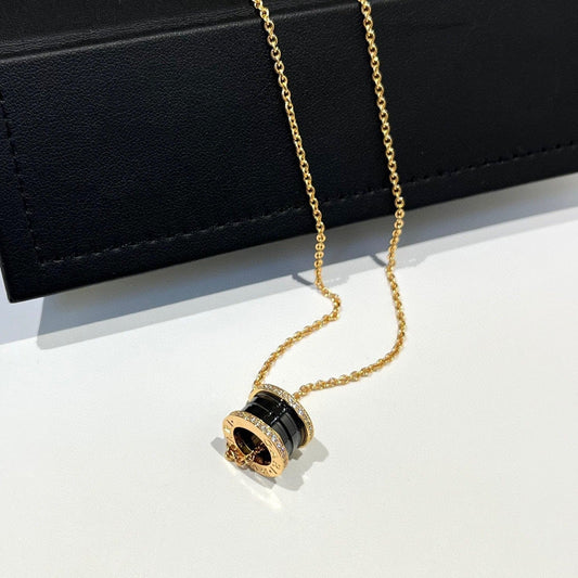 [Luna Brilliance]ZERO 1 BLACK CERAMIC DIAMOND PINK GOLD NECKLACE