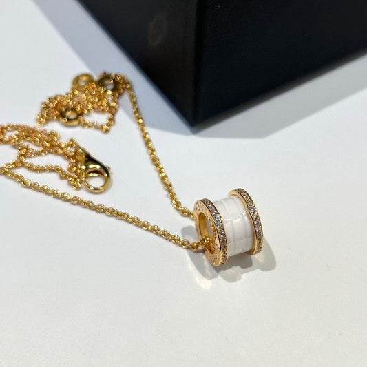 [Luna Brilliance]ZERO 1 WHITE CERAMIC DIAMOND PINK GOLD NECKLACE