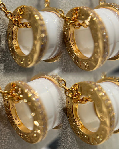 [Luna Brilliance]ZERO 1 WHITE CERAMIC DIAMOND PINK GOLD NECKLACE