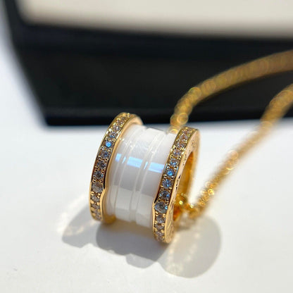 [Luna Brilliance]ZERO 1 WHITE CERAMIC DIAMOND PINK GOLD NECKLACE