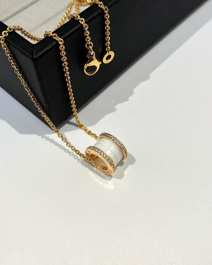 [Luna Brilliance]ZERO 1 WHITE CERAMIC DIAMOND PINK GOLD NECKLACE